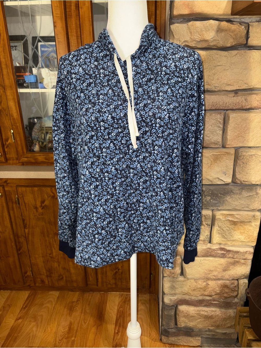 J. Crew Navy and Light Blue Floral Pullover Hoodie